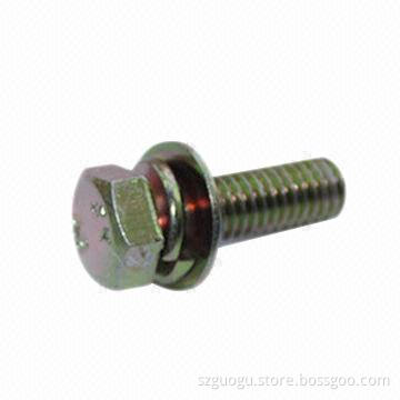 Colorful-plated hex head combination screw with spring washer and flat washer